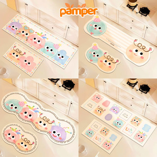 Combo 2 Thảm Lau Chân Hoạt Hình PAMPER, Thảm Nhà Bếp Chất Liệu Tảo Cát Thấm Hút Êm Ái Chống Trượt