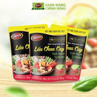 Combo 3 gói Nước dùng Lẩu Chua Cay Barona 180g tươi ngon chuẩn vị không cần nêm nếm