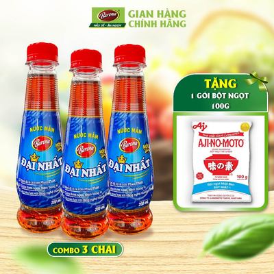 Combo 3 Chai Nước Mắm Barona Đại Nhất 12 độ đạm - 200ml Tặng 1 gói Bột Ngọt 100gr