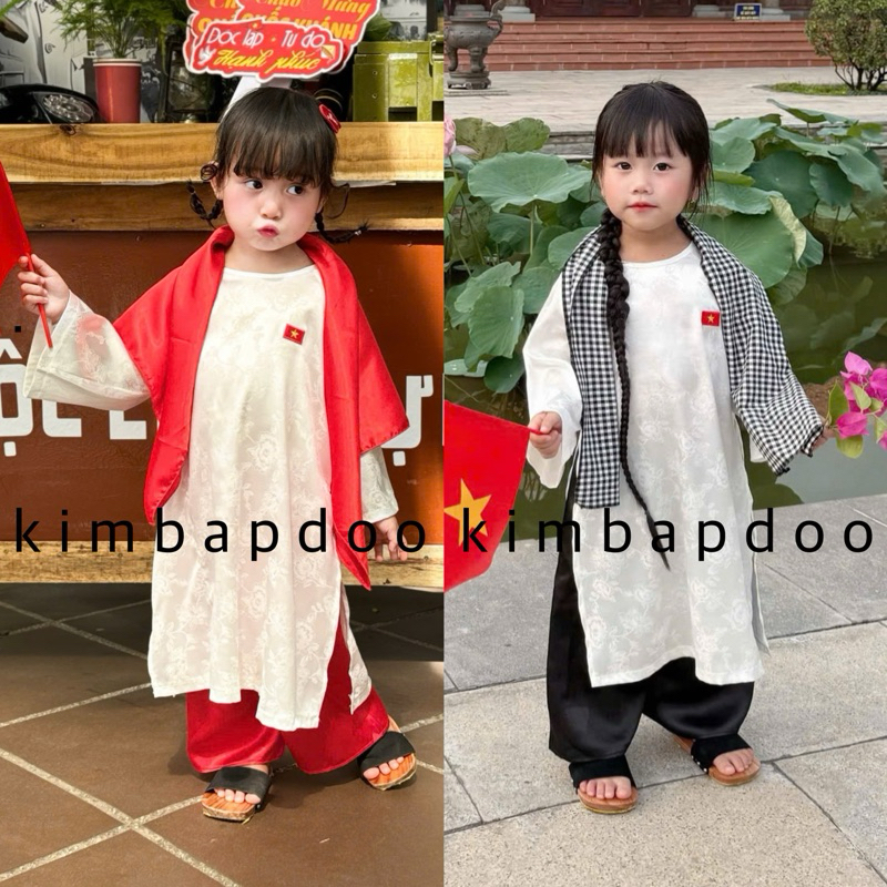 Áo dài Lạc Hồng truyền thống Việt Nam - Áo bà ba cờ Tổ Quốc An Nam cho bé chơi lễ Tết, lễ hội - kimbapdoo