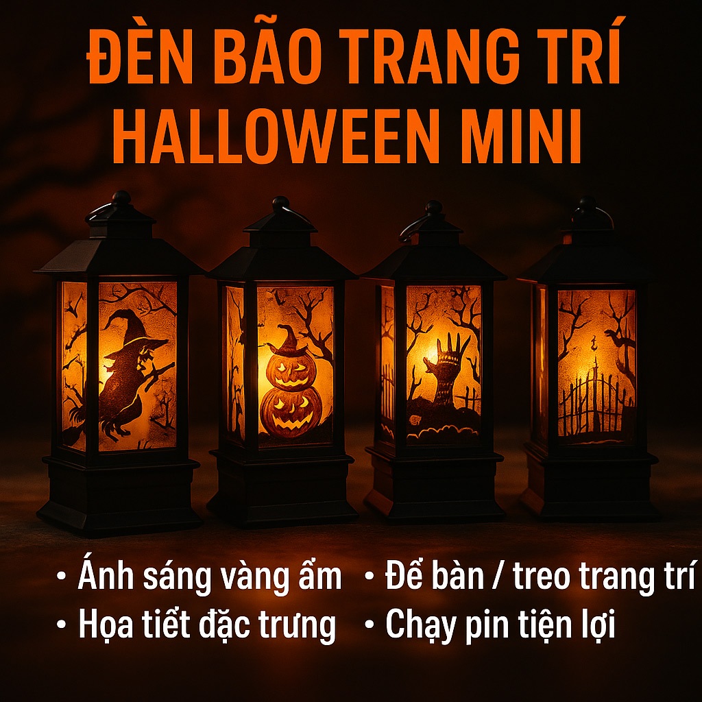 Đèn bão nhỏ trang trí Halloween sẵn pin (có clip, hàng sẵn, có hỏa tốc)