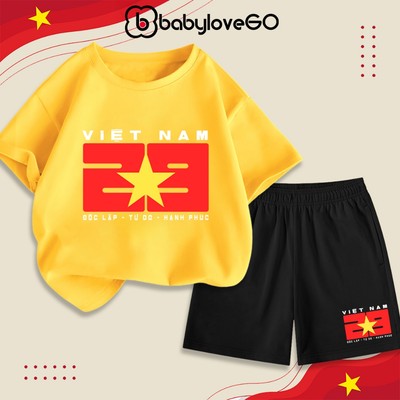 Bộ đồ cho bé mừng đại lễ Quốc Khánh 2-9 cho bé BabyloveGO bộ quần áo cờ đỏ sao vàng in hình cờ Việt Nam