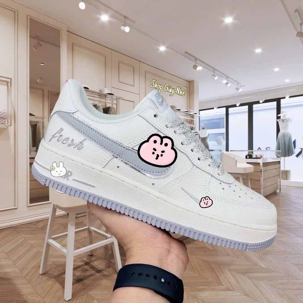 Giày Thể Thao Af1 Kem Vạch Xám