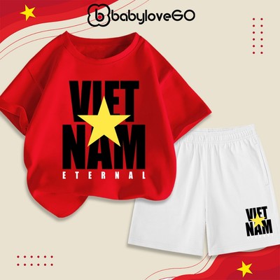 Đồ bộ bé trai bé gái mừng đại lễ Quốc Khánh 2-9 BabyloveGO bộ quần áo cờ đỏ sao vàng in hình cờ Việt Nam