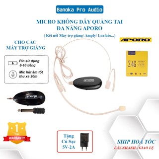 Mic hạt gạo quàng tai không dây đa năng Aporo chính hãng, kết nối với loa trợ giảng, loa kéo, amply