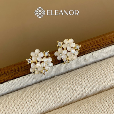 Bông tai nữ chuôi bạc 925 Eleanor Accessories hình hoa đính đá phụ kiện trang sức khuyên tai 10356
