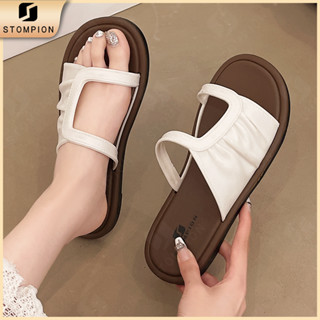  STOMPION Dép kẹp nữ chữ T quai nhún thời trang đế bằng êm chân nhiều màu lựa chọn 