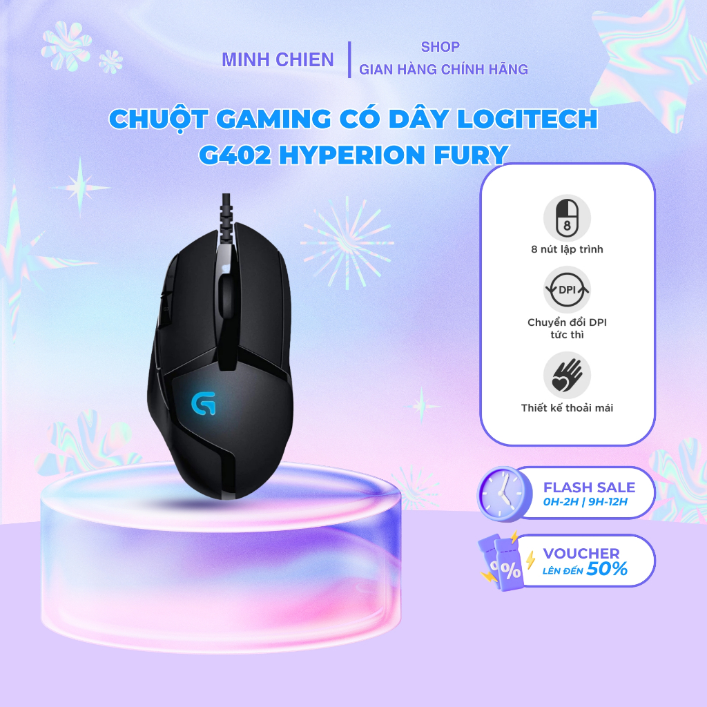 Chuột gaming có dây Logitech G402 Hyperion Fury FPS - Theo dõi tốc độ cao 8 nút lập trình