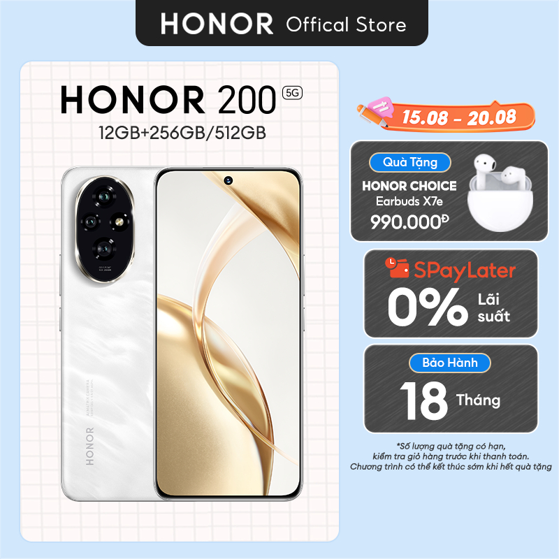 Điện Thoại HONOR 200 5G 12GB + 256/512GB | Bộ 3 AI Camera 50MP, Sạc Nhanh 100W | Snapdragon 7 Gen 3 | BH 18 Tháng