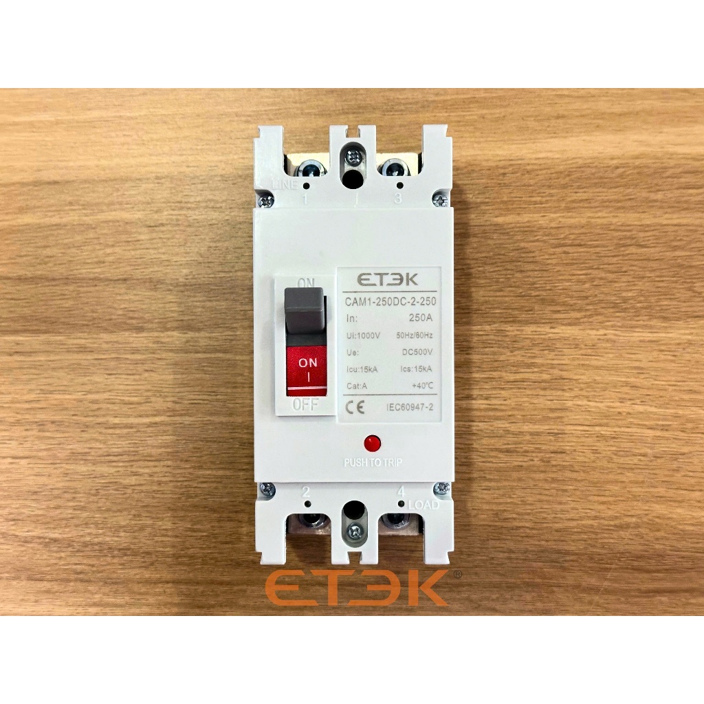 MCCB DC ETEK 250A 2P 500VDC | Aptomat Khối Bảo Vệ Hệ Thống Điện DC – Ngắt Mạch 15kA