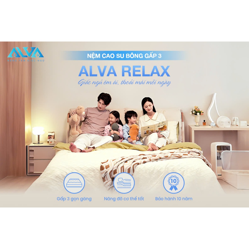 [Giao ngay] NỆM CAO SU BÔNG ÉP GẤP 3 ALVA RELAX SỰ KẾT HỢP HOÀN HẢO GIỮA LỚP BÔNG VỮNG CHÃI VÀ LỚP C