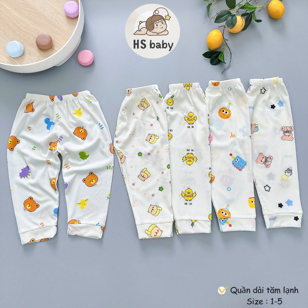 Combo 5-10 quần dài chất liệu thun tăm ,nền kem họa tiết cho bé trai,bé gái (3-13kg)