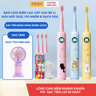 Bàn Chải Điện Cho Bé FIONIC ET21 Lông Mềm Kháng Khuẩn Sóng Siêu Âm, Phiên Bản Mới 2025