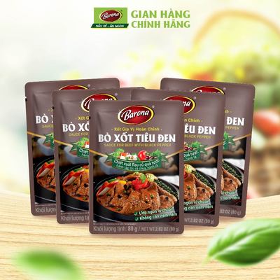 Combo 5 Gói Gia Vị Bò Xốt Tiêu Đen Barona 80g ướp ngon chuẩn vị không cần nêm nếm