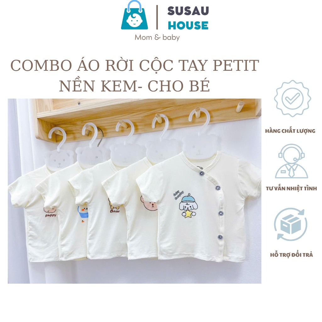 Combo 3-5 áo cộc tay nền kem vải petit sợi tre