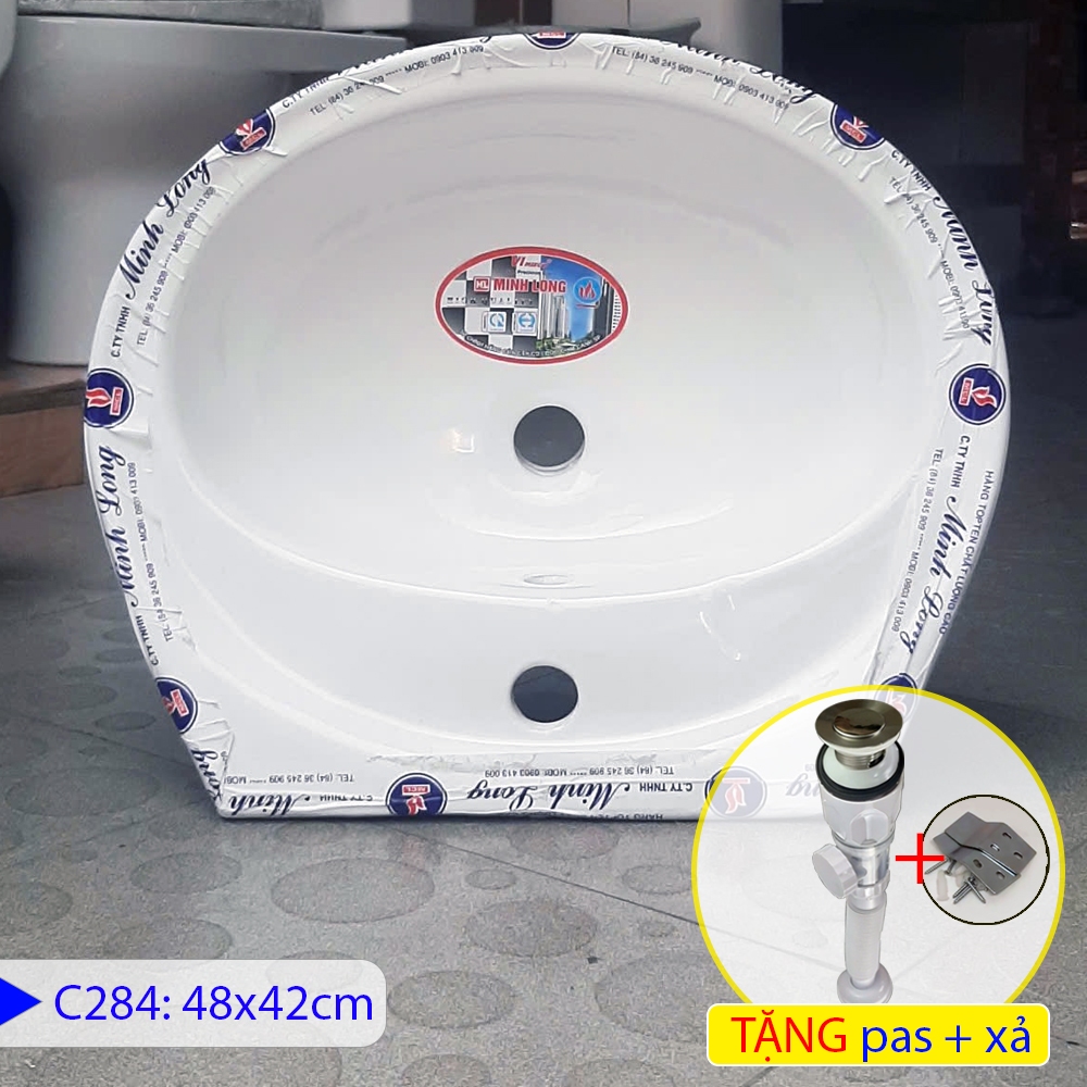 COMBO Chậu Rửa Mặt Lavabo MINH LONG C284 C282 Tặng Xả Chống Hôi Đa Năng - Gồm chậu, xi phông ruột gà và pas lắp đặt