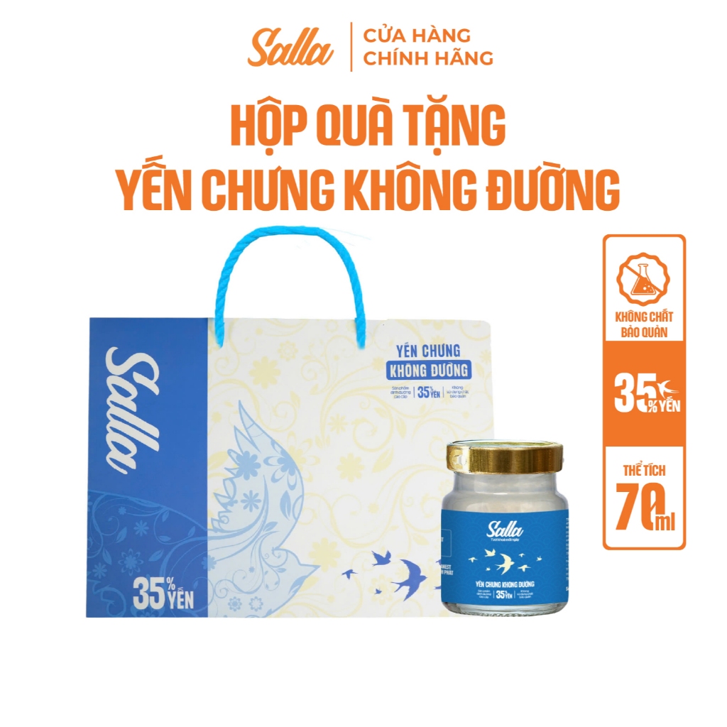 Yến Chưng Sẵn Không Đường 35% Yến Hỗ Trợ Sức Khoẻ Cao Cấp Salla 70ml x 6 Lọ - Hộp Quà Tặng