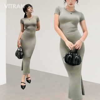VITRAN BOUTIQUE Đầm Đuôi Cá Dáng Dài Ôm Body Cổ Tròn Tay lửng Thun Cotton Borip Cơ Bản Trơn (DDC1)