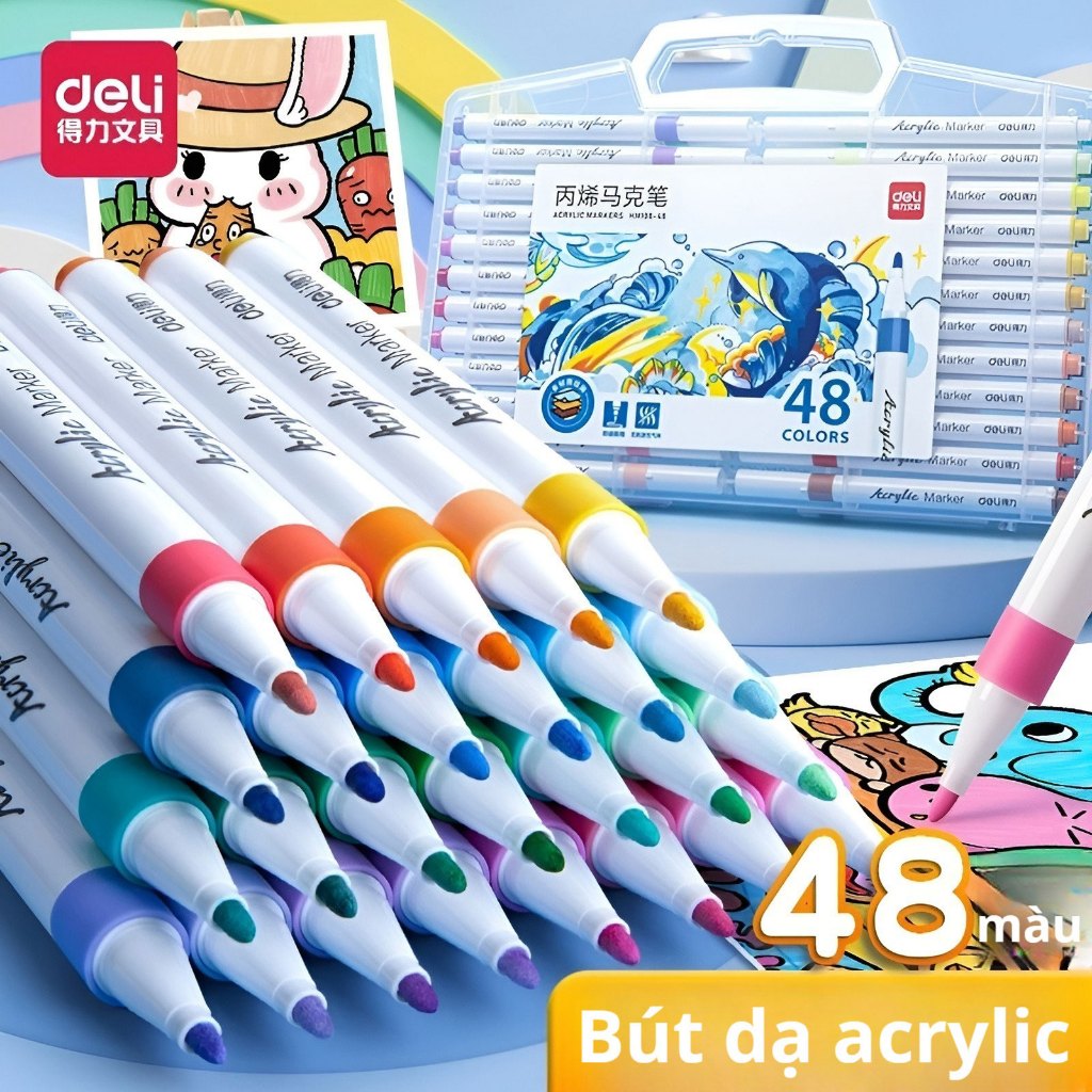 【Bộ 12/24/36/48/60 Màu】Bút Acrylic Deli - Bút Lông Dầu Acrylic - Khô Nhanh, Màu Đẹp - Vẽ Tranh, Mỹ T
