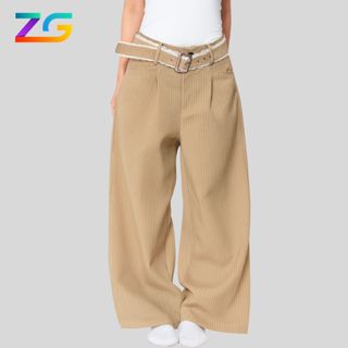  Quần ống rộng kẻ sọc ZGO form quần ống suông unisex vải không nhăn mềm mát kèm thắt lưng QZG19 