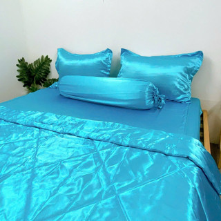 Bộ drap phi lụa size 1.4x2m có mền(5 món), nệm dày 10-15cm