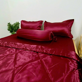 Bộ drap phi lụa size 1.4x2m có mền(5 món), nệm dày 10-15cm