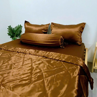 Bộ drap phi lụa size 1.4x2m có mền(5 món), nệm dày 10-15cm