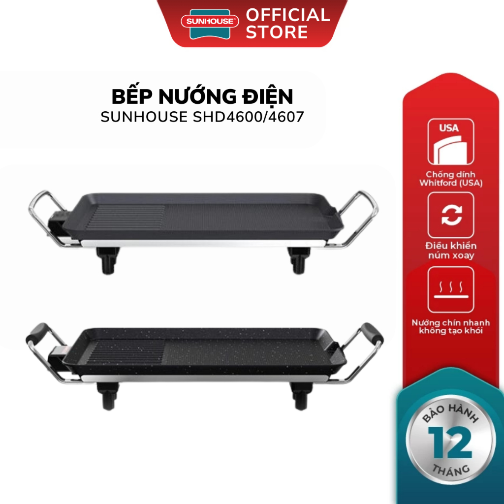 Bếp Nướng Điện Không Khói Sunhouse SHD4600 / SHD4607 - Chống Dính Whitford (USA) Bảo Hành 12 Tháng
