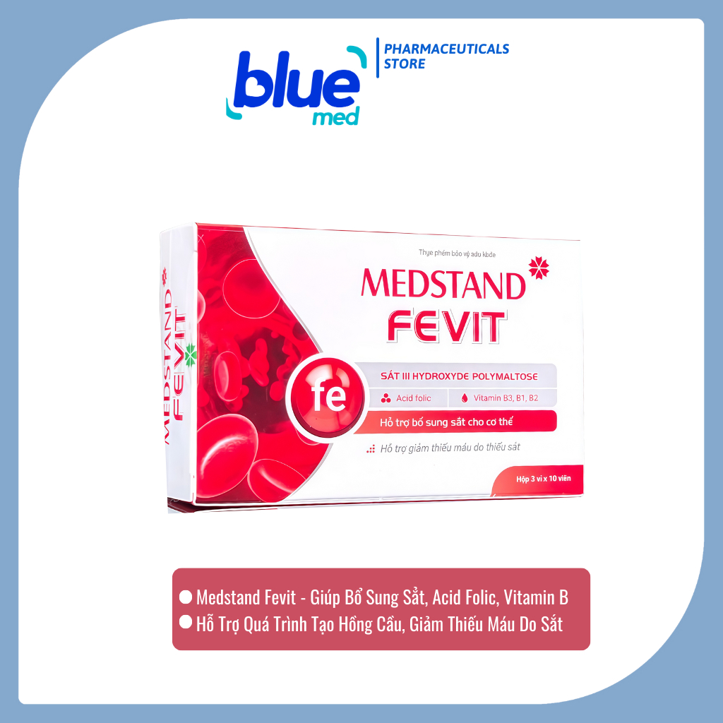 Medstand Fevit - Bổ Sung Sẳt, Acid Folic, Vitamin B, Thiếu Máu, Bổ Máu (Hộp 30 Viên) [Chính Hãng]