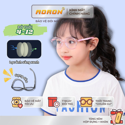 Kính Chống Ánh Sáng Xanh Cho Bé AORON Gọng Dẻo Đàn Hồi Tốt Bảo Vệ Mắt Bé Trai Và Bé Gái Chống Tia UV400 Gây Hại  AK156