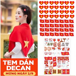 Tem Decal cờ đỏ sao vàng dán má,trang trí cafe-Tem cờ Tổ Quốc Việt Nam,dán cờ cổ vũ bóng đá,chào mừng 2/9