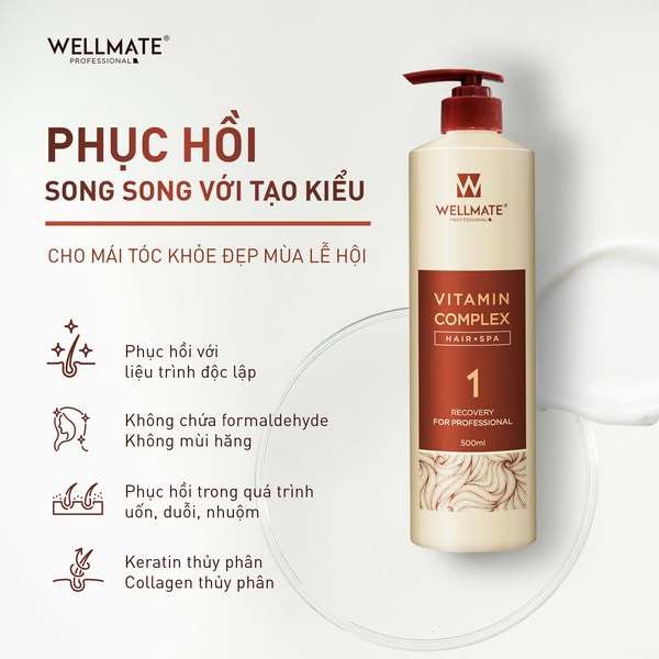Vitamin complex  No1 Wellmate dùng phục hồi tóc hư tổn, dùng kết hợp liệu trình uốn duỗi nhuộm 500ml