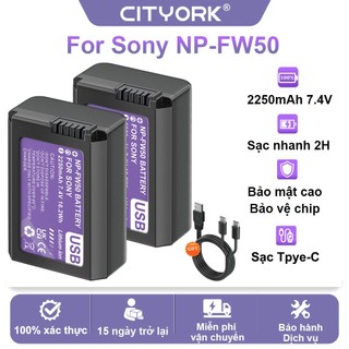 CITYORK Bộ Pin NP-FW50 2250mAh Sạc Tpye-c dùng cho máy ảnh Sony A7 A7 II A7R A7S A6000 A6300 A6500