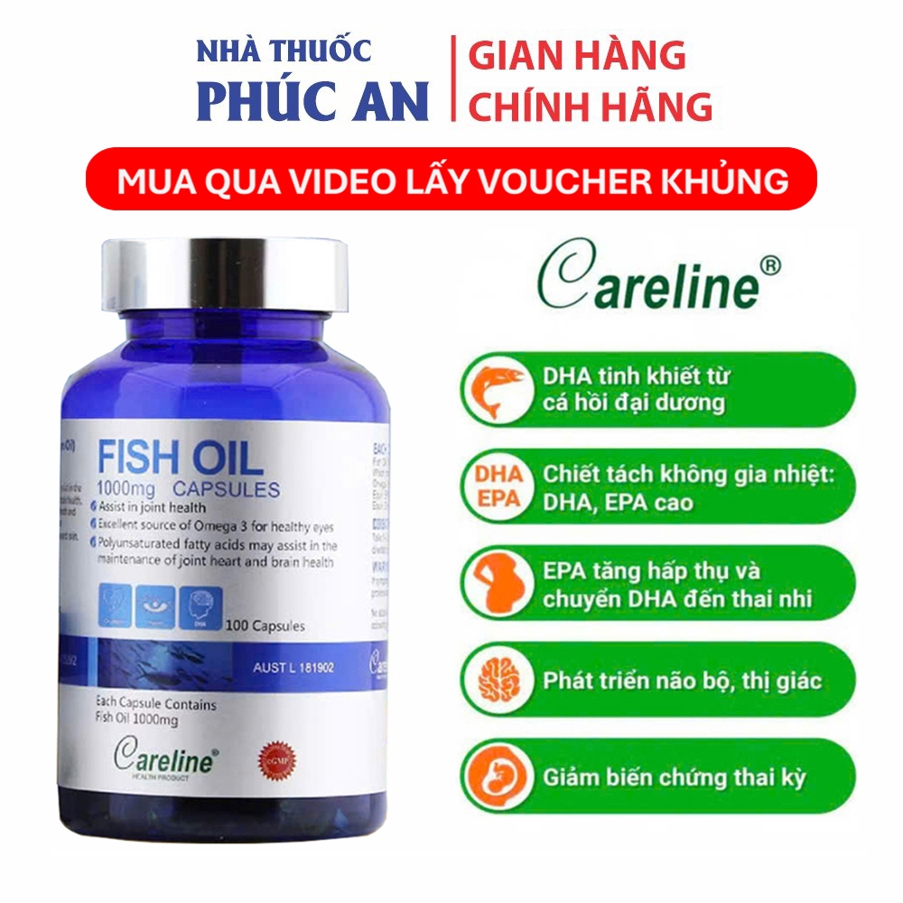 TPBVSK Viên dầu cá bổ sung DHA EPA Careline Fish Oil 100 viên hỗ trợ trí não, thị giác
