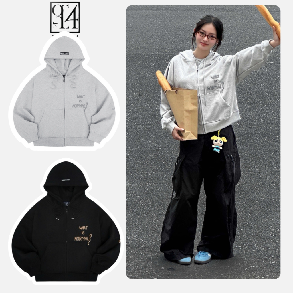 Áo Khoác Hoodie Zip Cinder – Form Boxy Unisex, Nỉ Dày Giữ Ấm, In Chữ “What is Normal?”, Streetwear N