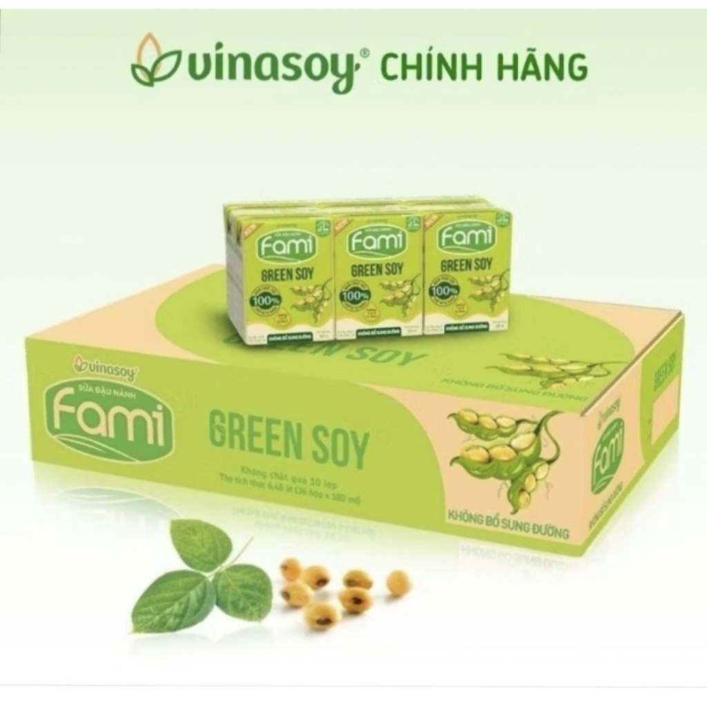 🥛THÙNG 36 HỘP ĐẬU NÀNH FAMI GREEN SOY CAO CẤP KHÔNG ĐƯỜNG ( 36*180ML )