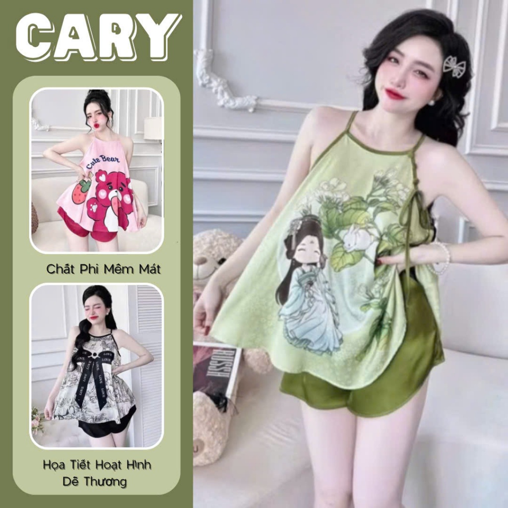 Đồ bộ mặc nhà, set đồ bộ nữ pijama áo lụa phi quần đùi form 40 - 60kg