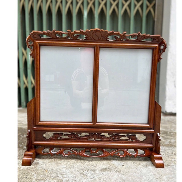 Khung ảnh thờ đôi mẫu hoa lá tây gỗ hương 20x30, 25x35cm