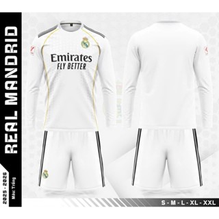  Bộ quần áo bóng đá tay dài CLB Real Madrid trắng sân nhà logo thêu chất thun lạnh cao cấp A9 