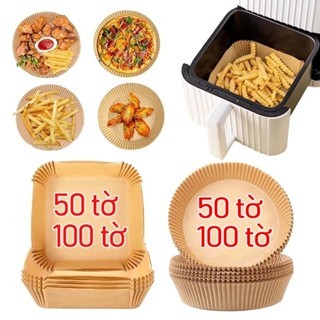  Set 50 100 Miếng Giấy Lót Nồi Chiên Không Dầu Giảm Thiểu Tối Đa Dầu Mỡ Bám Vào Nồi Chiên không dầu 