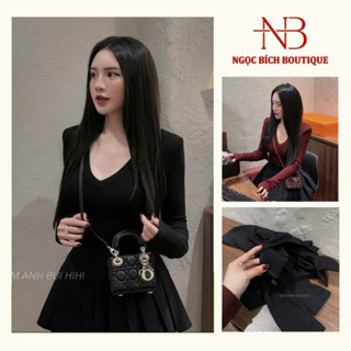  Áo Cổ Tim Dài Tay Có Lót Lông Áo Giữ Nhiệt Có mút Độn Vai nữ women dáng áo Ôm Body Ấm Áp Thắt Eo Gọn Dáng 611 