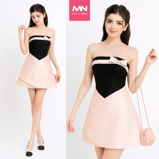 Đầm cúp ngực MINA dự tiệc dáng ngắn mini màu đen phối hồng Pastel chất liệu Taffta sang trọng - MN267