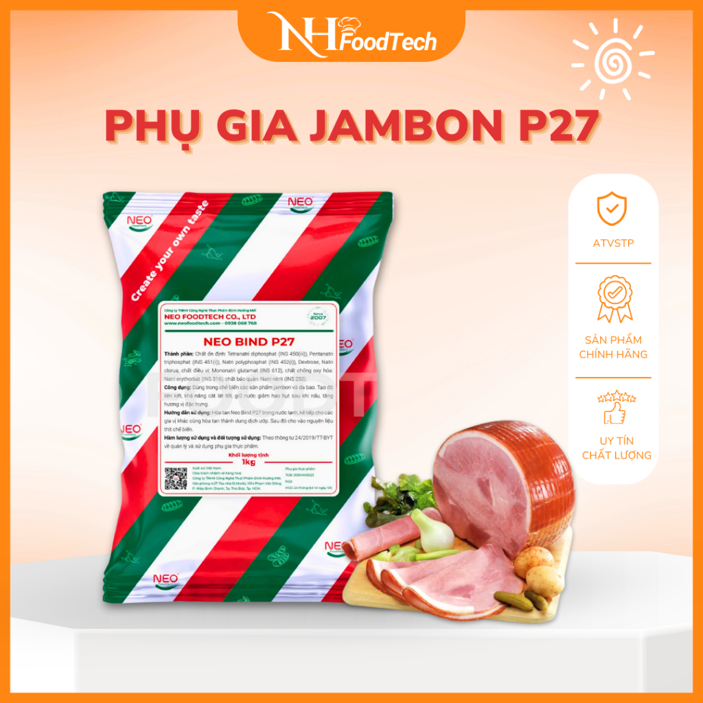 Phụ gia Neo Bind P27 dùng cho Jambon, thịt nguội, hỗ trợ tạo kết cấu tốt cho sản phẩm