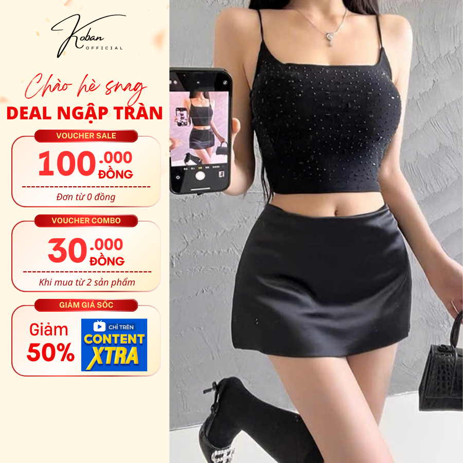 [KB53] Chân váy ngắn chữ A chất lụa KOBAN, váy ngắn phong cách Y2K, thoáng mát mặc đi chơi, di biển 