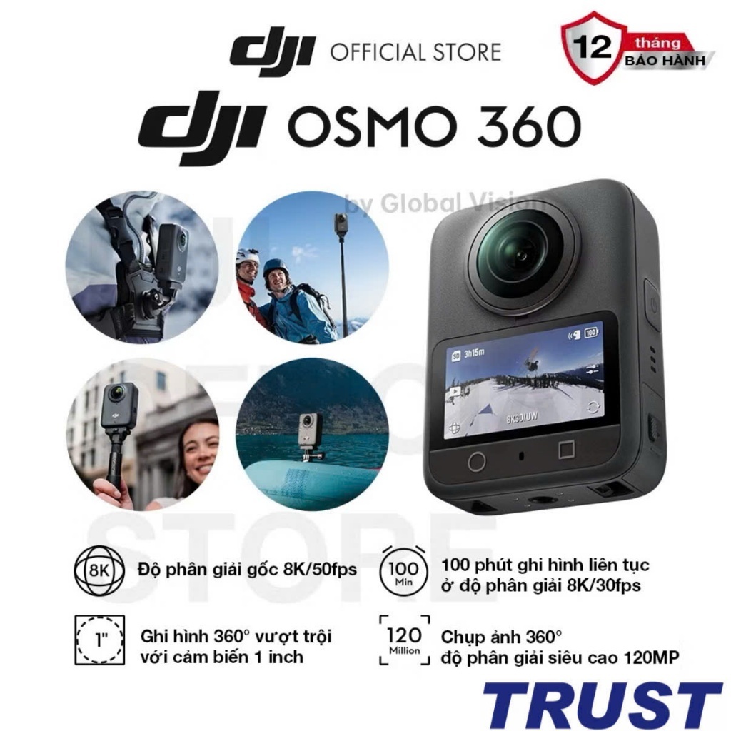 Camera hành động DJI Osmo 360 cảm biến 1/1.1 inch, quay video 360  chuẩn 8K (DJI O360)