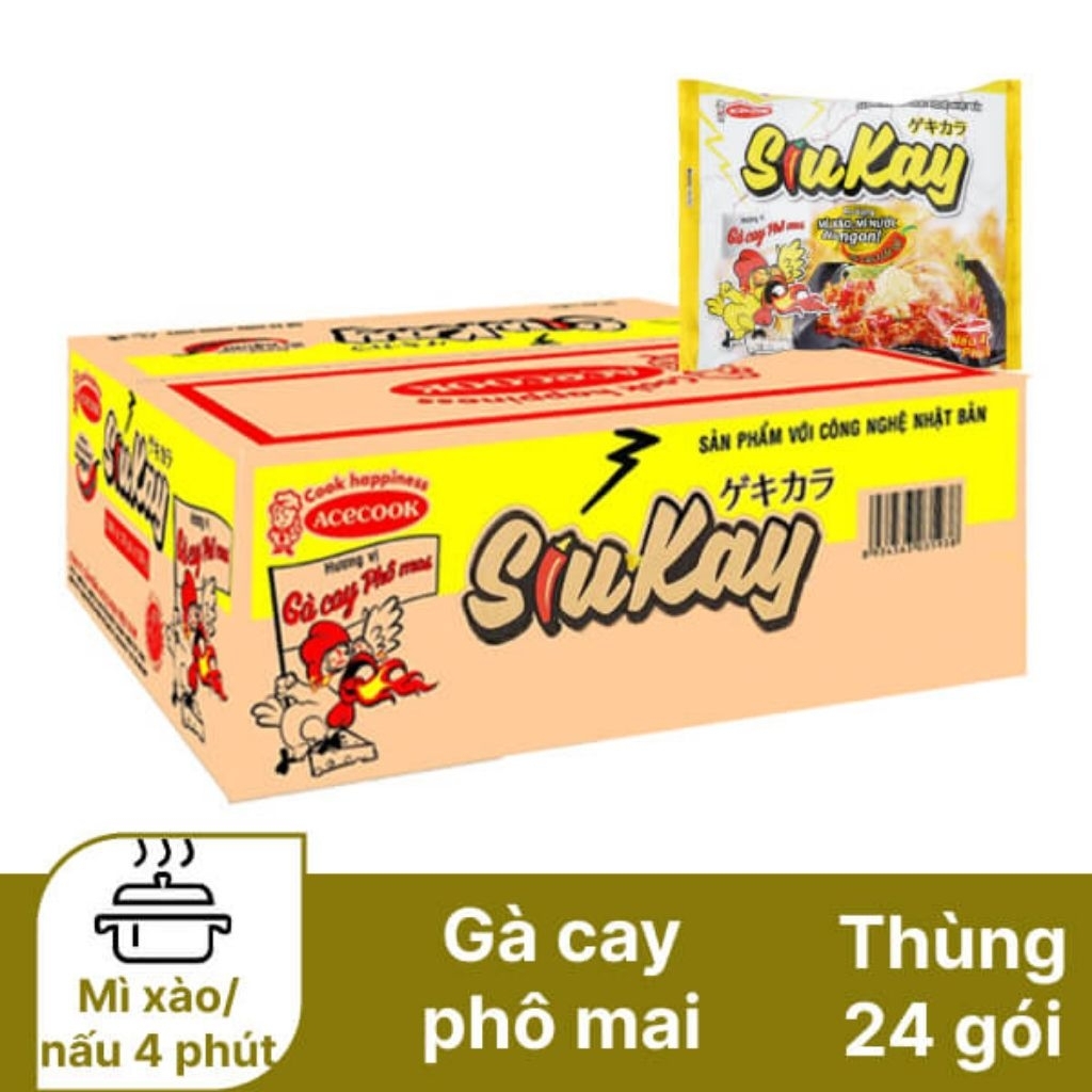 Thùng 24 Gói Mì Gà Cay Phô Mai SiuKay 131g/1 gói - Date Mới - Giao Hàng Nhanh Toàn Quốc