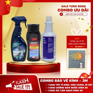Bộ 3 món chăm sóc kính xe gồm chai chống bám nước, xịt rửa kính và tẩy ố kính 3M 3M-BVKINH - Tặng kèm khăn lau ô tô