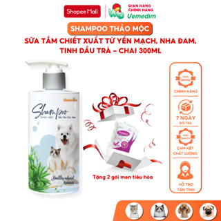 Vemedim Shampoo thảo mộc, sữa tắm cho chó mèo giúp bộ lông bóng mượt, chai 300ml
