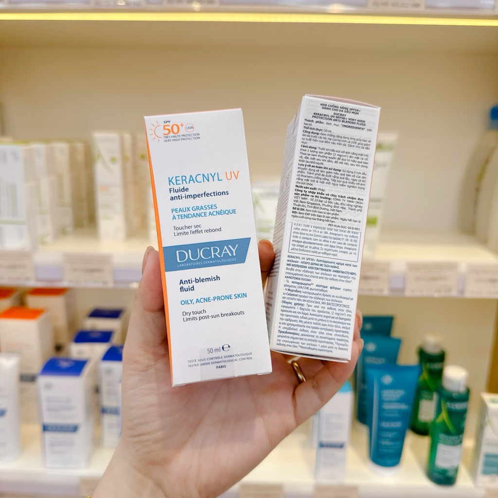 DUCRAY Kem chống nắng cho da dầu mụn chống tia UVA, UVB và kiềm dầu Ducray KERACNYL UV SPF 50+ 50ml