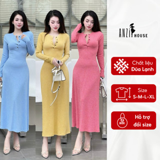 Đầm body dáng xoè tay dài cổ trụ, Váy Body vải thun đũa lạnh Quảng Châu co giãn mát mẽ mùa Hè ANZi House AZH10